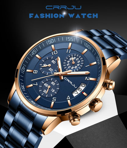 CRRJU Men Quartz Wristwatches Luxury Brand Sporty Chronograph Watches with 316 Stainless Steel Luminous Hands Male Clock Red