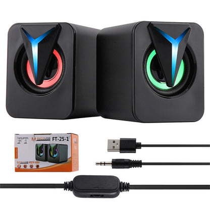 Mini Caixas de Som com Fio USB de 3,5 mm LED RGB Estéreo Bass para PC Notebook Computador de Mesa