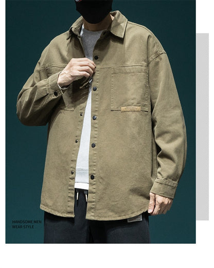 Autumn Men's Long Sleeve Cargo Shirt Casual Korean Fashion Oversize Blouses Hombre 2025 New High Street Y2K T Shirt Baggy Jacket