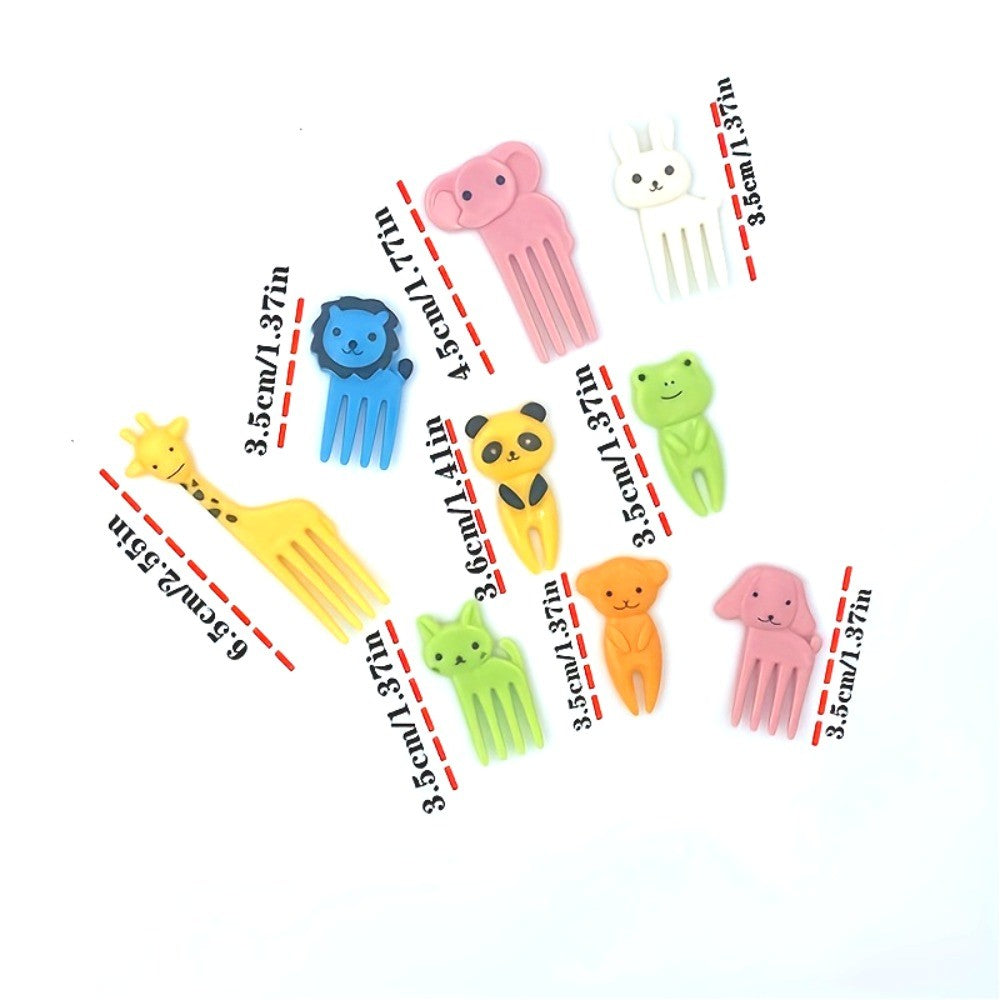 Conjunto de 10 Garfos Fofos Mini de Alta Qualidade com Tema de Animais e Frutas, Conjunto de Garfos de Frutas Reutilizáveis com Tema de Desenho Animado para Festa de Natal, Lanches, Bolos e Sobremesas