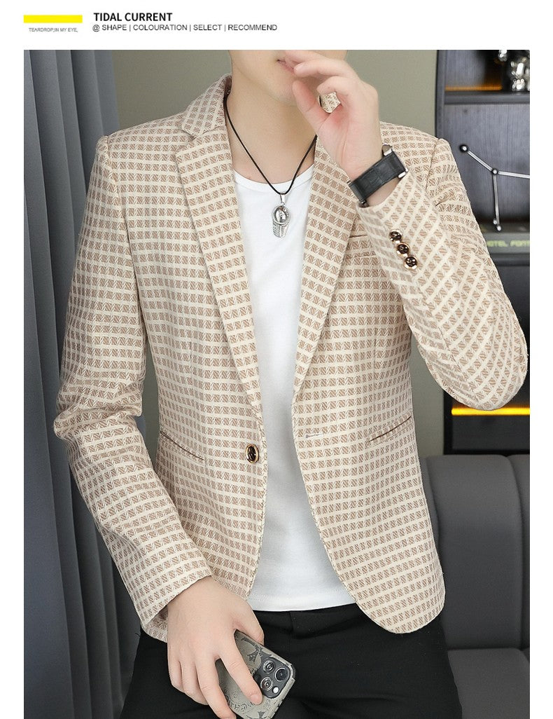 Blazer Men's Fashion Gentleman Business Outdoor Travel Plaid Slim-fit Korean Version of The Trend Handsome Youth Casual Blazer