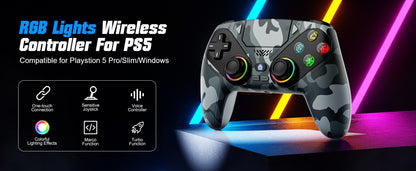 Controller For Playstation 5 PS5/PS5 Pro/Slim/PC,RGB Wireless Gamepad W/Hall Effect Trigger Marco/Turbo Anti-Drift Game Joystick