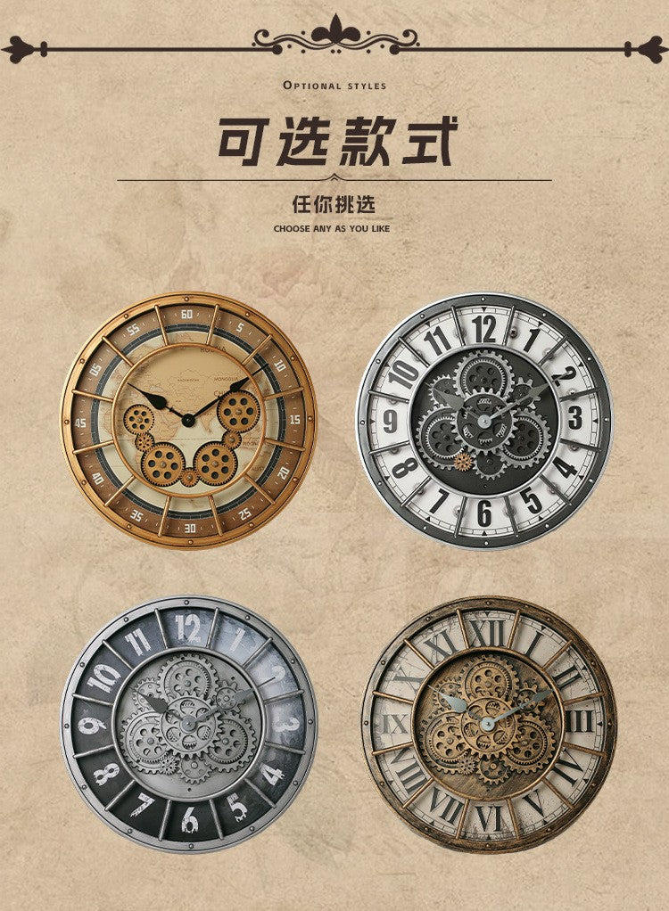 Round Gear Wall Clock Handicraft Clock Wall Wholesale Retro Light Luxury Custom Clock Watch