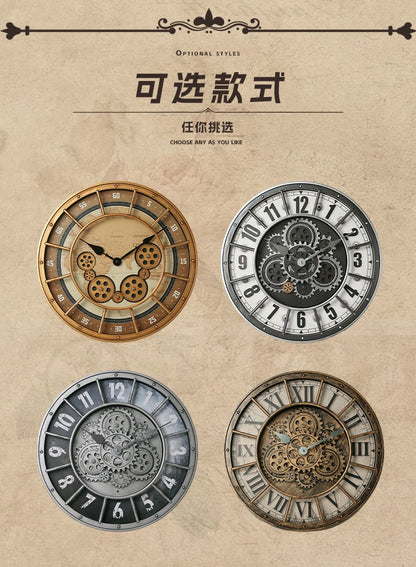 Round Gear Wall Clock Handicraft Clock Wall Wholesale Retro Light Luxury Custom Clock Watch
