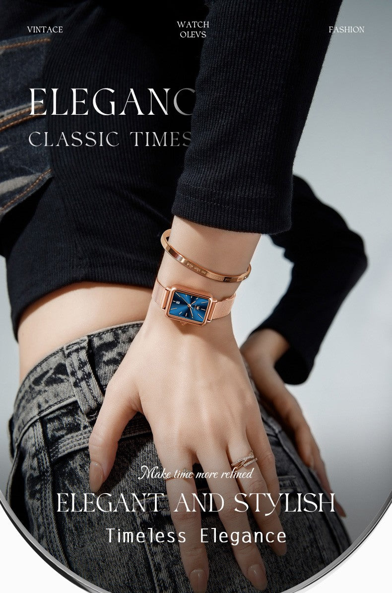 OLEVS Ultra Thin 8mm Women's Watches With Gift Box Fashion Elegant Rose Gold Mesh Steel Strap Luxury Quartz Watch for Woman 3692