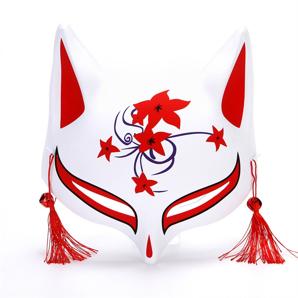 New Fashion Anime Fox Mask Hand-Painted Half Face Cat Mask With Tassels Bell Halloween Masquerade Party Festival Cosplay Gift