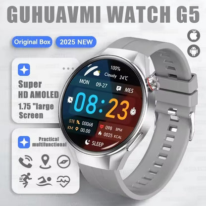 Smartwatch 2025 Original G5 Plus, Tela AMOLED HD de 1,75", Rastreamento GPS, Frequência Cardíaca, Chamada Bluetooth, Bússola para Homens