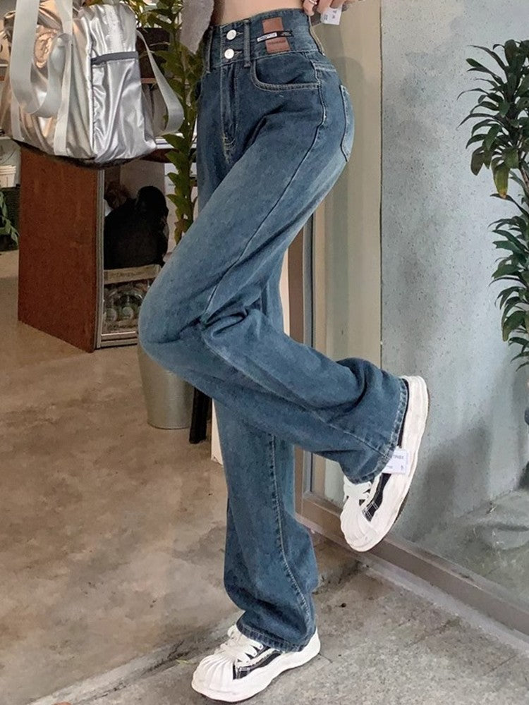 Female High Waist Wide Leg Jeans Women Y2k Denim Straight Leg Pants Girls Smoke Gray Retro Blue Light Blue Water Gray Trousers