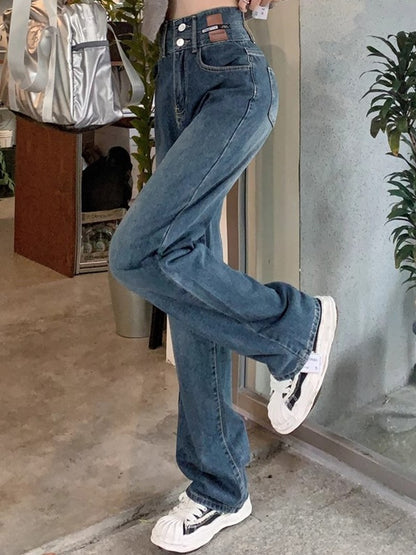 Female High Waist Wide Leg Jeans Women Y2k Denim Straight Leg Pants Girls Smoke Gray Retro Blue Light Blue Water Gray Trousers