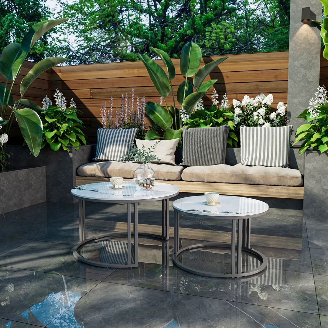 Nested Coffee Table: Set of 2 Modern Round Nesting Coffee Table Sintered Stone-top Stacking Sofa Accent Table for Living Room