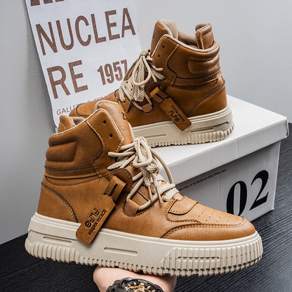 Fashion Leather Ankle Boots Men's Skate Sneakers Comforty Non Slip Wear Resistant Sole Winter Boots Preppy Street Casual Shoes