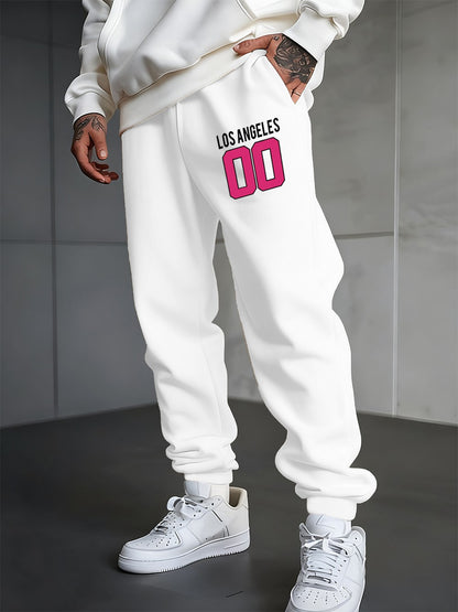 Los Angeles 00 Calça Moletom Estampada Masculina Outono Jogger Calça de Moletom Quente Elástico na Cintura Calça de Moletom Básica com Bolso Roupa Masculina
