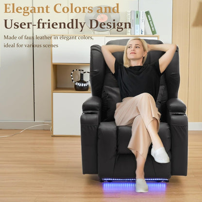 Recliner Chair for Adults, Power Reclining Sofa Chair Home Theater Seating with Vibration Massage and Heat, LED Ambient Light