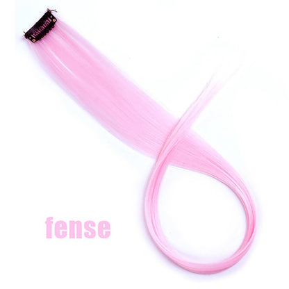 Todas as extensões de cabelo liso longo colorido para mechas, aplique de cabelo arco-íris, mecha de cabelo sintético rosa em tic-tac