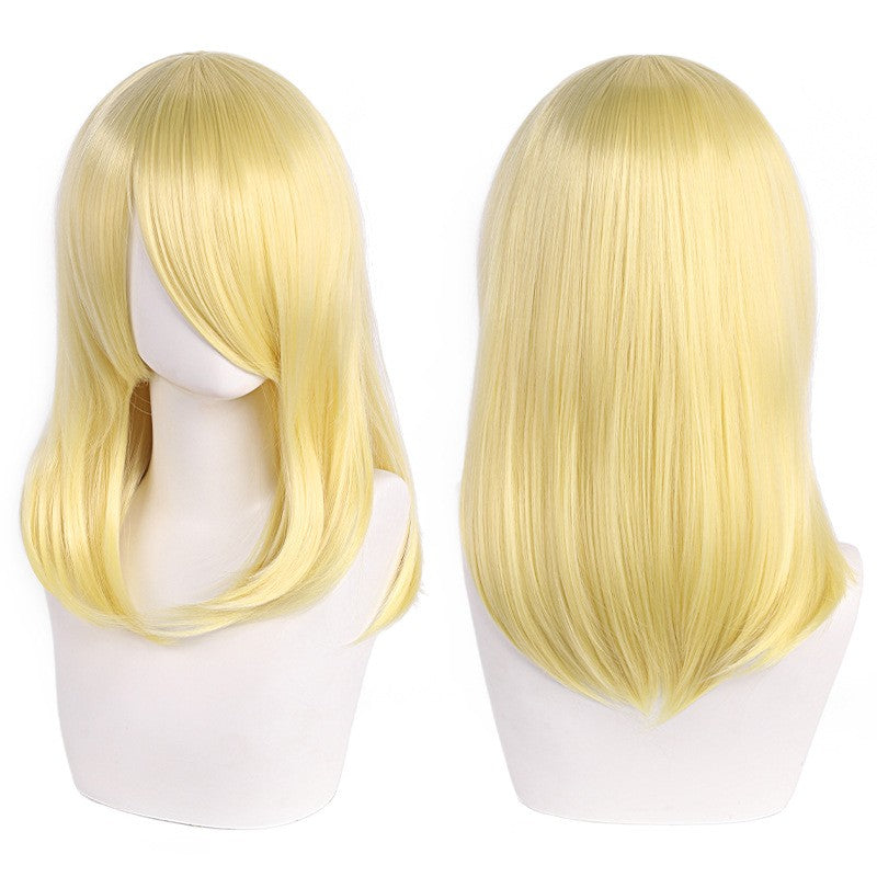 Peruca de Cosplay Média de Alta Qualidade 40cm com Franja Preta Loira Rosa Vermelha Azul Roxo Resistente ao Calor Perucas de Cabelo Sintético