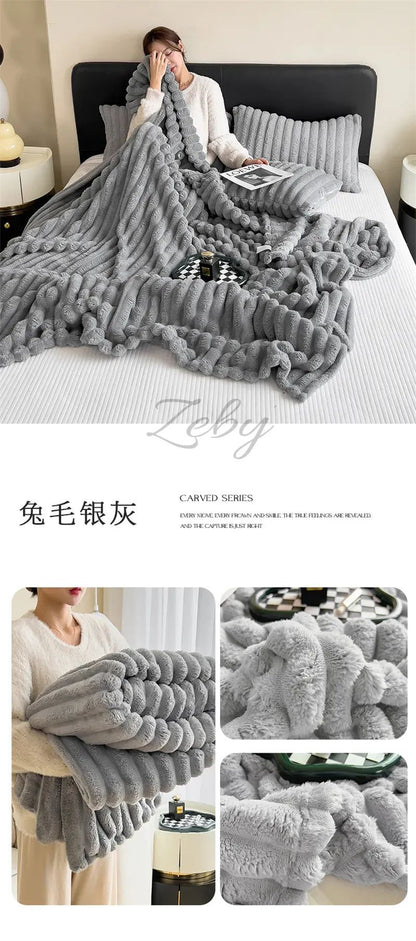 Imitation Rabbit Velvet Spring Autumn Warm Blankets or Blanket and Pillowcase Soft Fluffy Warmth Throw Blankets for Sofa Napping