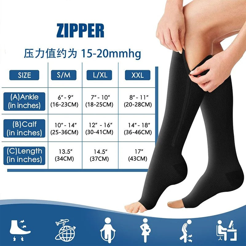 Meias de Compressão com Zíper Masculinas para Varizes Meias Esportivas Médicas para Diabetes para Corrida Ciclismo Meias Longas Femininas