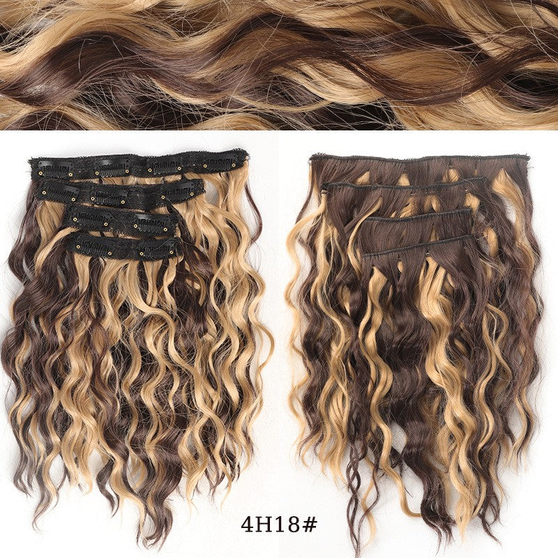 short curly Synthetic Burgundy 4-piece set of water ripple hair extension wig clip in woman's clip hair accessories hairpiece