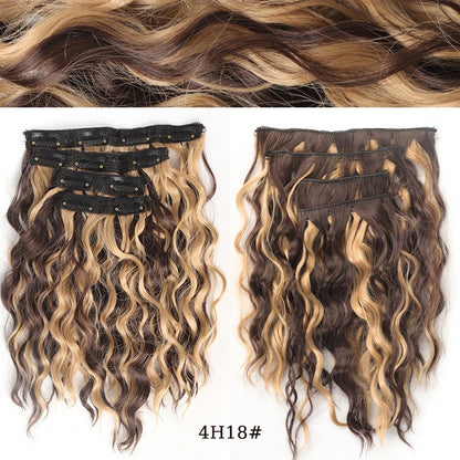 short curly Synthetic Burgundy 4-piece set of water ripple hair extension wig clip in woman's clip hair accessories hairpiece