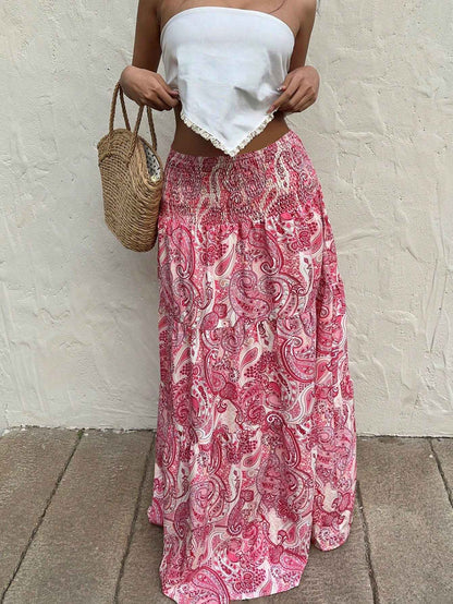 Vacation Style Stretchy Waist Long Maxi Skirt - Flowy Beach Skirt with Elastic Waistband