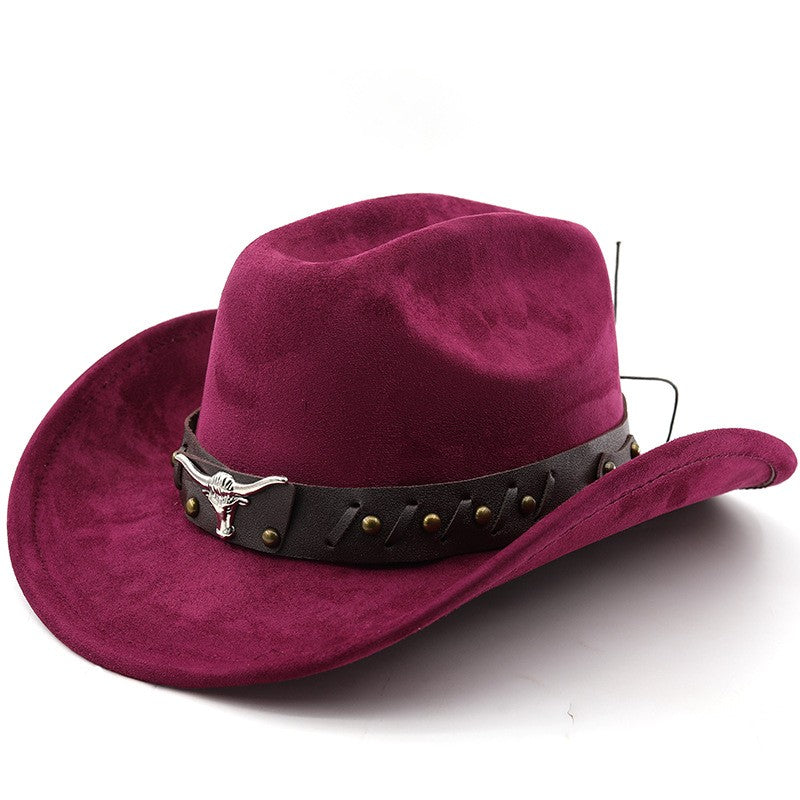 Ox Head Suede Western Cowboy Hats  Man Cowgirl Top Hats for Party Vintage Garden Hat  Cowboy Accessories Woman  Cosplay Hat