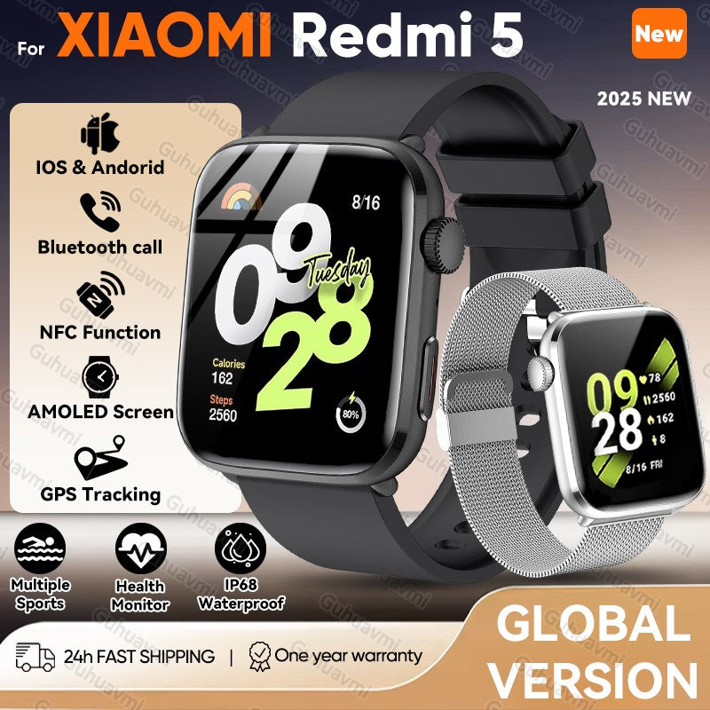 2025 Novo Para Xiaomi Redmi Watch 5 Chamada Bluetooth GPS Rastreamento NFC Frequência cardíaca IP68 À prova d'água Esporte Fitness Pulseira inteligente Unissex