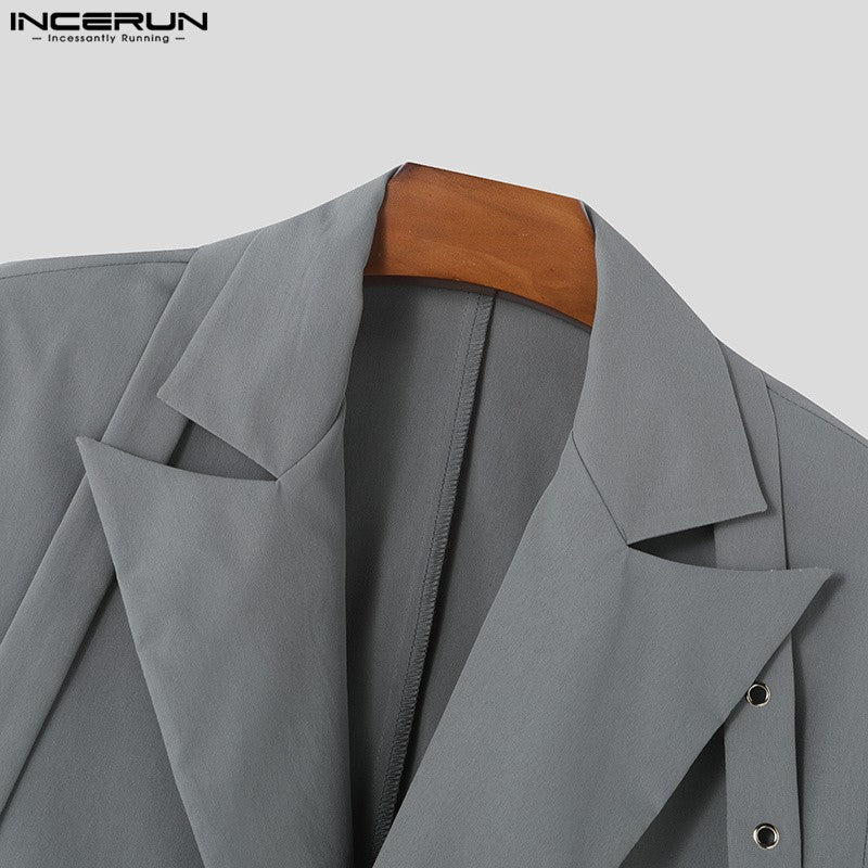 INCERUN Korean Fashion Men Blazer Casual  Long Sleeve Solid Tops Pocket Button Steetwear Male Outfits Well Fitting Vintage Coats
