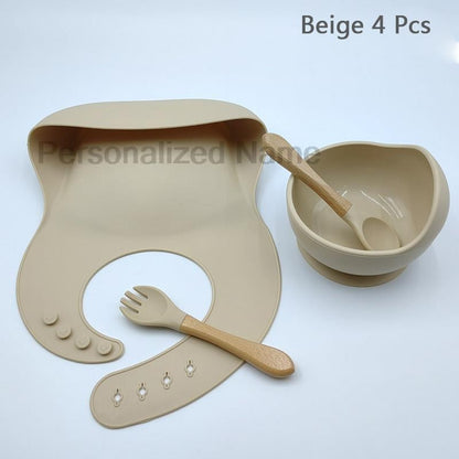 Personalized Name Baby Feeding Set Children's Silicone Suction Cup Bowl Training Spoon Fork Tableware Baby Feeding Bowl BPA Free