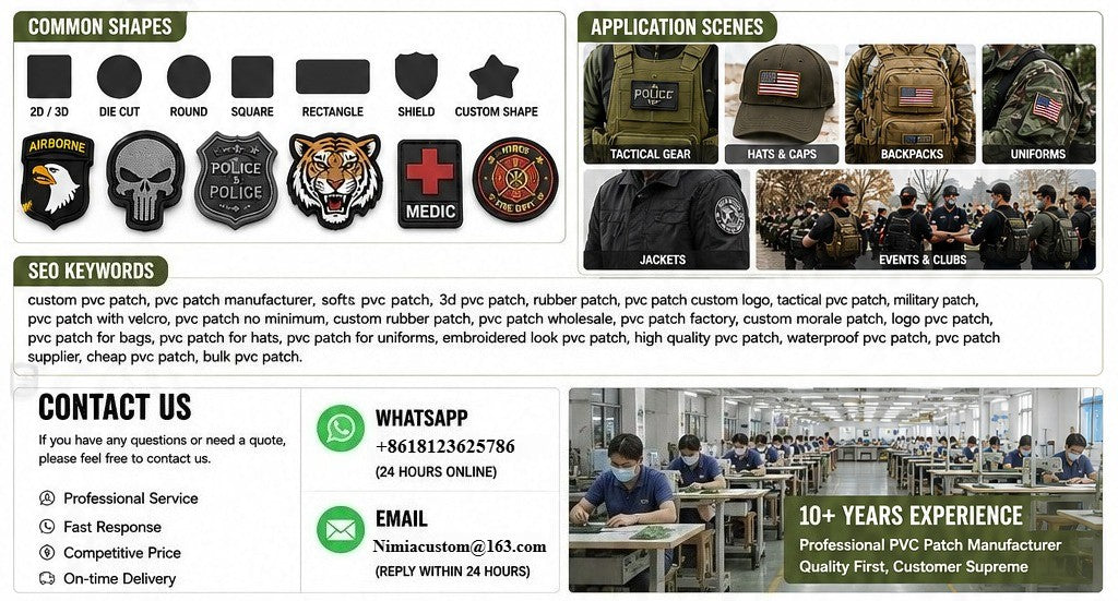 Wholesale Custom PVC Patch 3D Rubber Soft Badges Personalised Logo with Hook&Loop Backing Tactical Patches for Clothing Bags