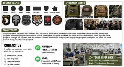 Wholesale Custom PVC Patch 3D Rubber Soft Badges Personalised Logo with Hook&Loop Backing Tactical Patches for Clothing Bags
