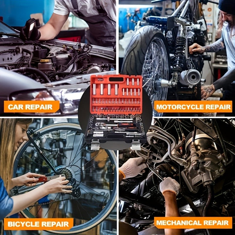 Conjunto de Ferramentas de Soquetes de Aço Cromo Vanádio com Chave Catraca de 82 Peças para Reparação de Veículos - Ideal para Entusiastas de DIY, Mecânicos e Carros