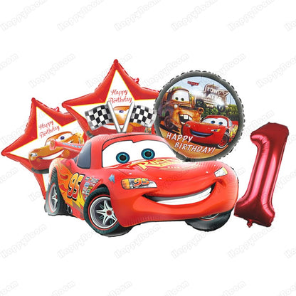 Cartoon Lightning Car Theme Foil Balloons Set Number 1-9 Balloon Cartoon Car Happy Birthday Party Decoration Supplies Party Prop