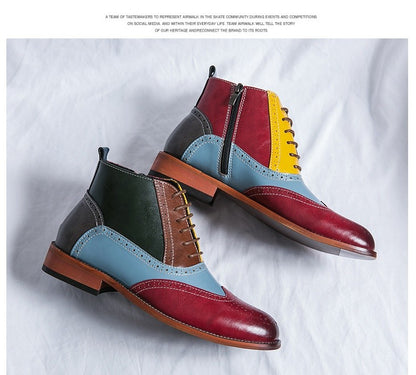 Luxury Fashion Men Leather Boots Flats British Style Sharp Pointed Color Matching Men Shoes Mens Slip-on Outdoor Flats Size 48