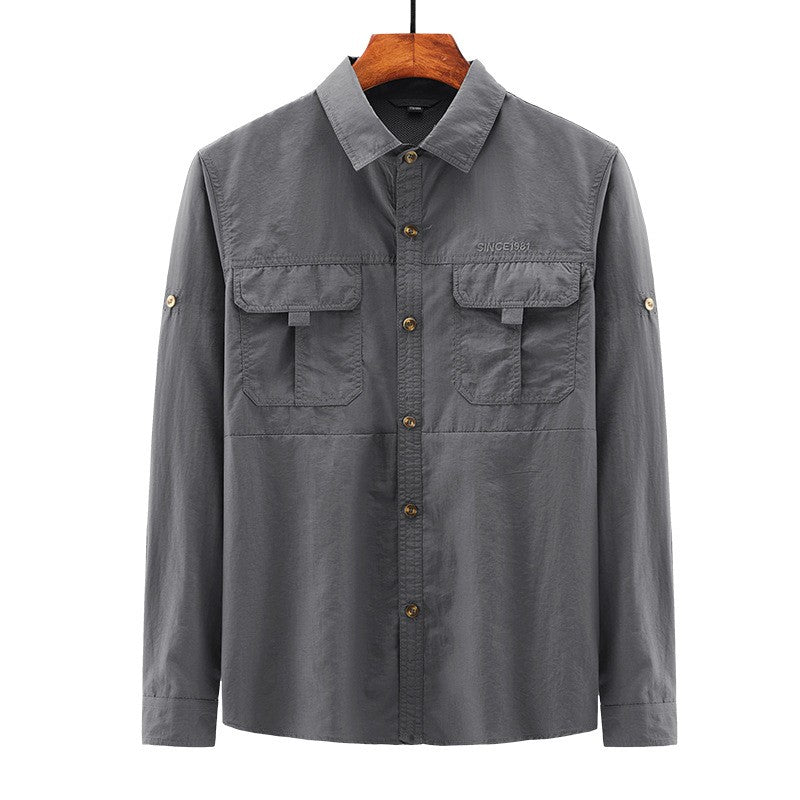 Spring Cargo Shirt For Men Long Sleeve Social Dress Shirt Top Casual Formal Shirt Blouses Oversized Tactical Shirt Man Clothes