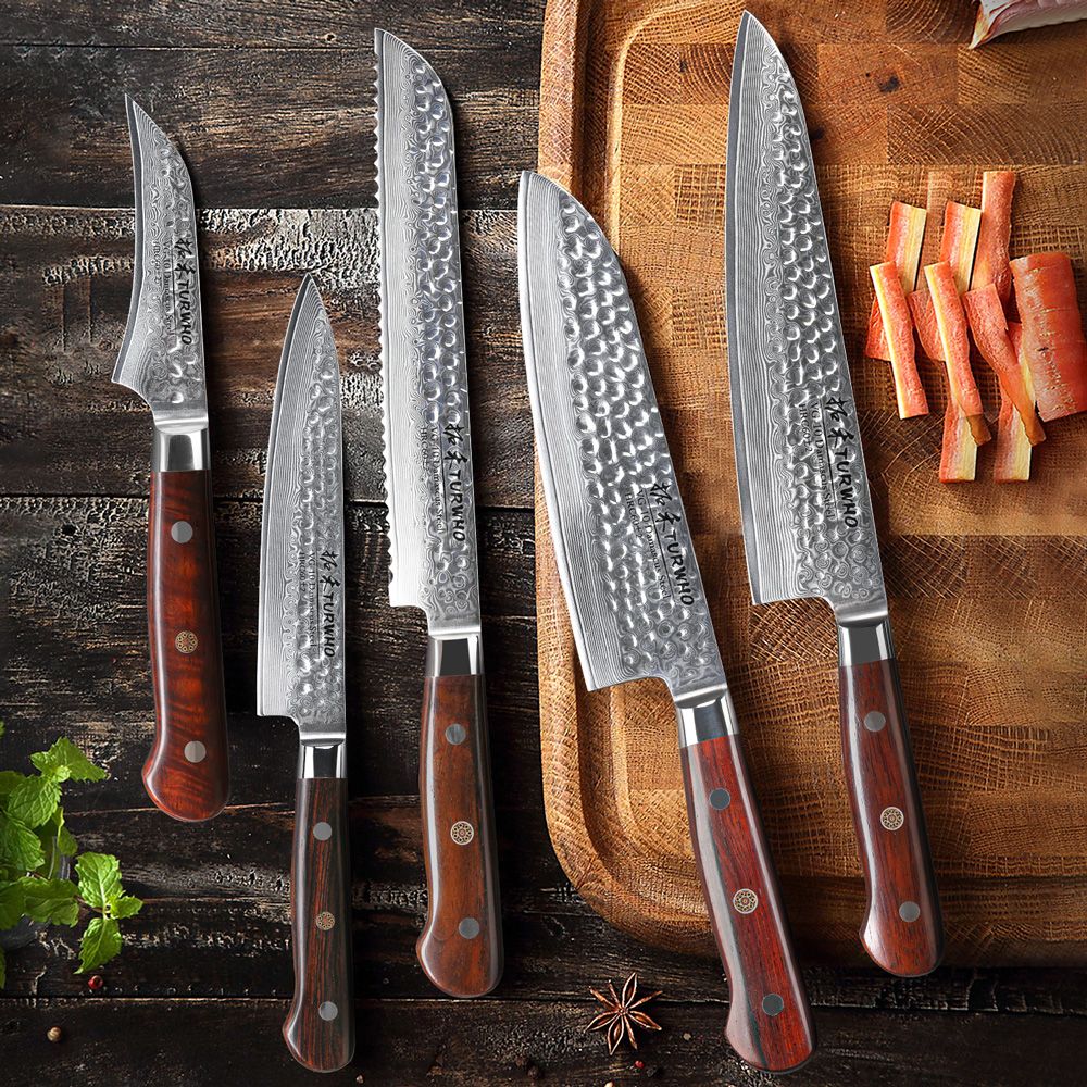 TURWHO 1-5 PEÇAS Facas Santoku Japonesas Facas de Chef Faca de Pão Aço Damasco de Alto Carbono 67 Camadas Conjunto de Facas Profissionais para Cozinha