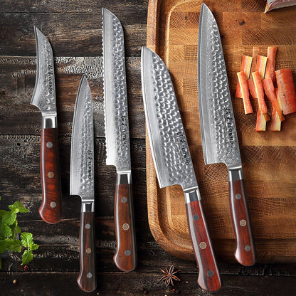 TURWHO 1-5 PEÇAS Facas Santoku Japonesas Facas de Chef Faca de Pão Aço Damasco de Alto Carbono 67 Camadas Conjunto de Facas Profissionais para Cozinha