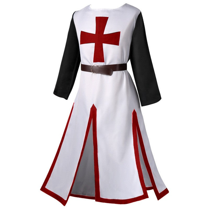 2025 Euro-American Halloween Medieval Knights Templar Cos Robe with Belt with Men & Women,Ball Party Performance Costume Unisex
