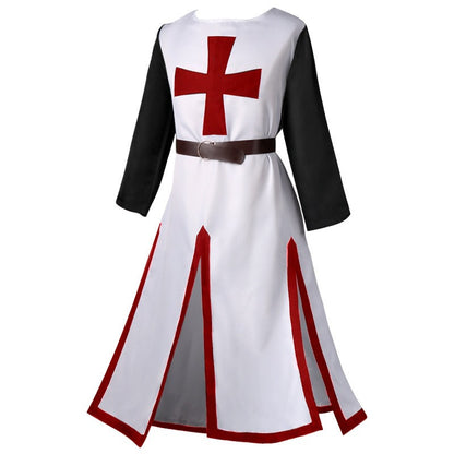 2025 Euro-American Halloween Medieval Knights Templar Cos Robe with Belt with Men & Women,Ball Party Performance Costume Unisex