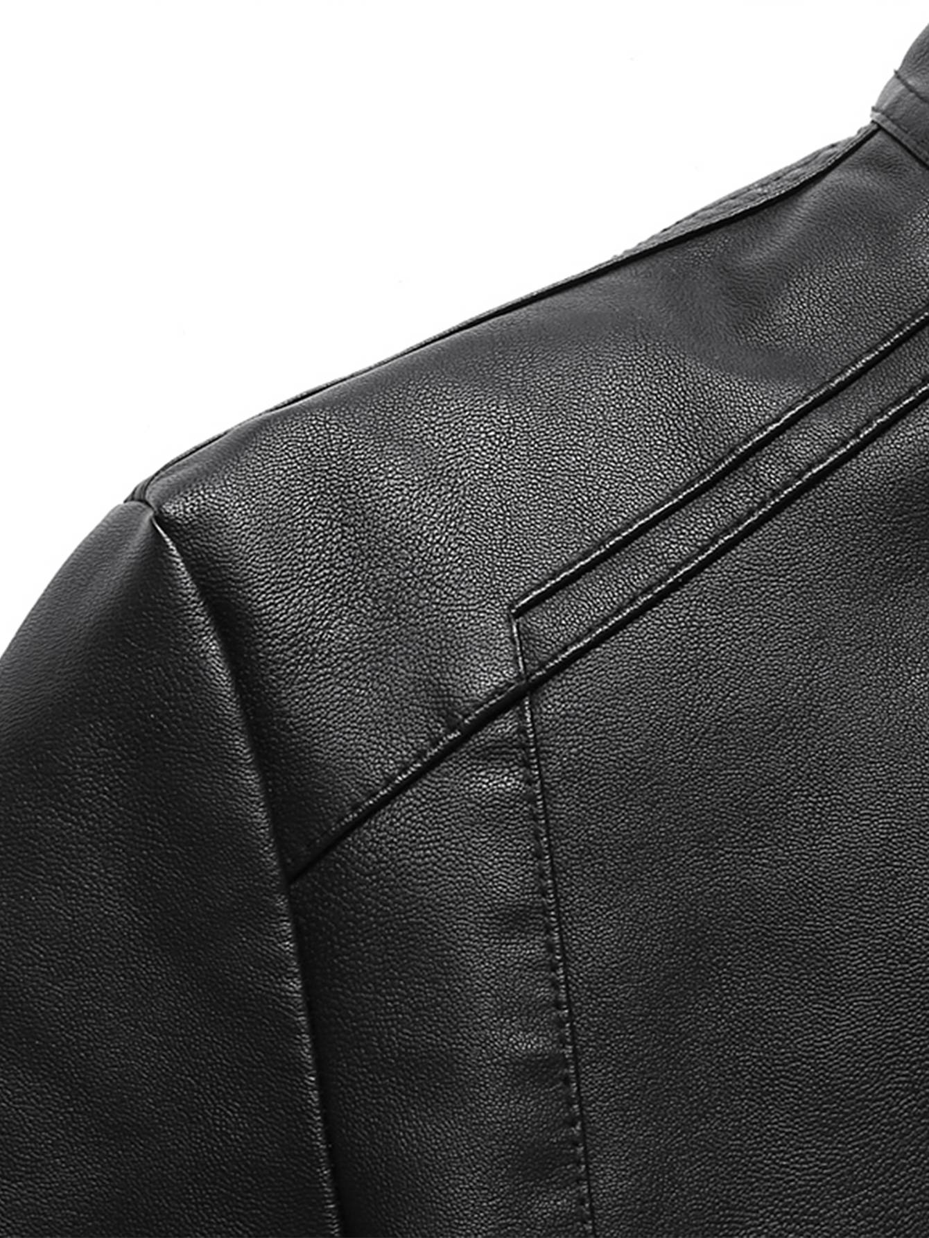 Men'S Vintage Motorcycle Jacket - Full-Zip Closure, Stand Collar, Non-Stretch Synthetic Biker Coat for Spring/Fall Riding, Casua