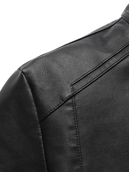 Men'S Vintage Motorcycle Jacket - Full-Zip Closure, Stand Collar, Non-Stretch Synthetic Biker Coat for Spring/Fall Riding, Casua
