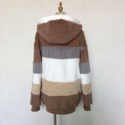 Oversized Jacket for Women 2023 New Autumn Winter Warm Plush Pocket Hooded Streetwear Loose Lady Outerwear Coat Roupas Feminina