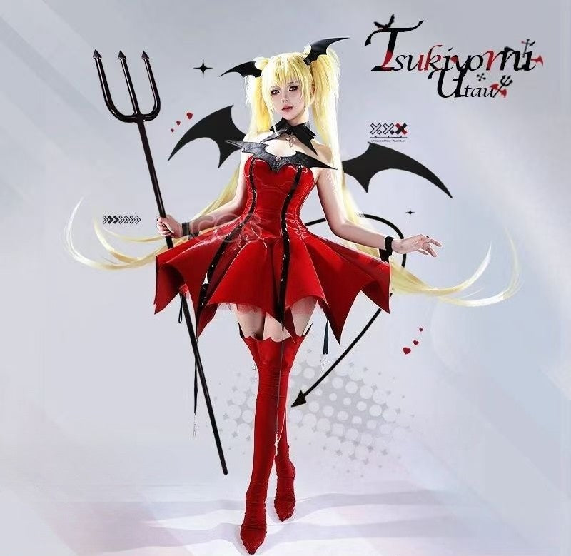 Anime Shugo Chara Tsukiyomi Utau Devil Transformation Cosplay Costume Full Set Women Halloween Cos Outfit With Horns Accessories