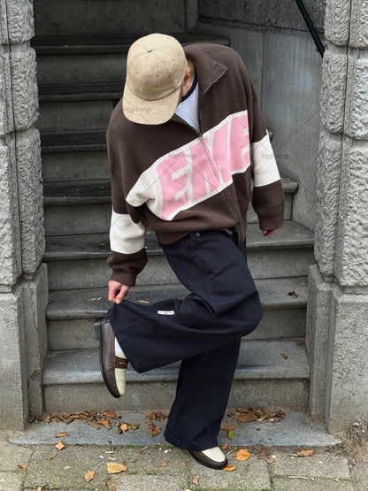 European American Hip-hop Letters Fashion Oversized Casual Double Zipper Cardigan Women Y2K Street Harajuku Loose Sweater Men