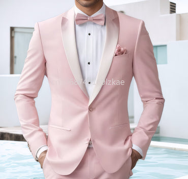 High Quality Pink Men Suits Elegant Wedding Groomsmen 2 Piece Jacket Pants Outfits Customized Male Clothing Costume Homme Terno