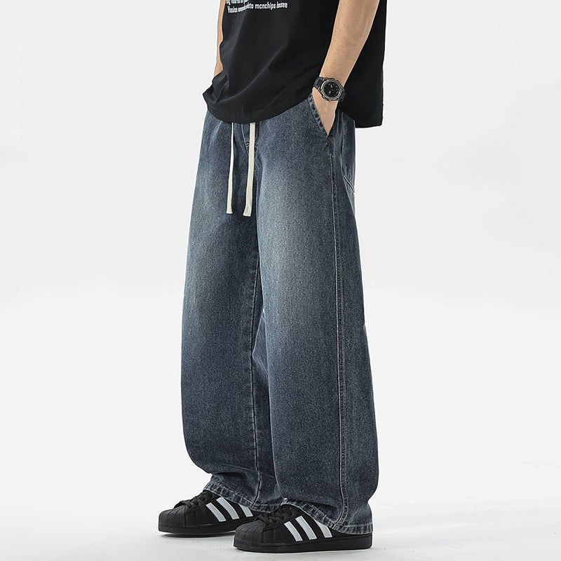 Calça Jeans Masculina Americana Solta Perna Larga Reta Casual Street Hip-hop Folgada Jeans Preto Cinza Azul Streetwear Masculino