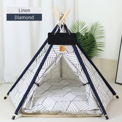 Tenda Tipi para Gatos e Cães, Portátil, Removível, Lavável, Casinha Interna para Filhotes com Almofada e Lousa, Cama para Gato
