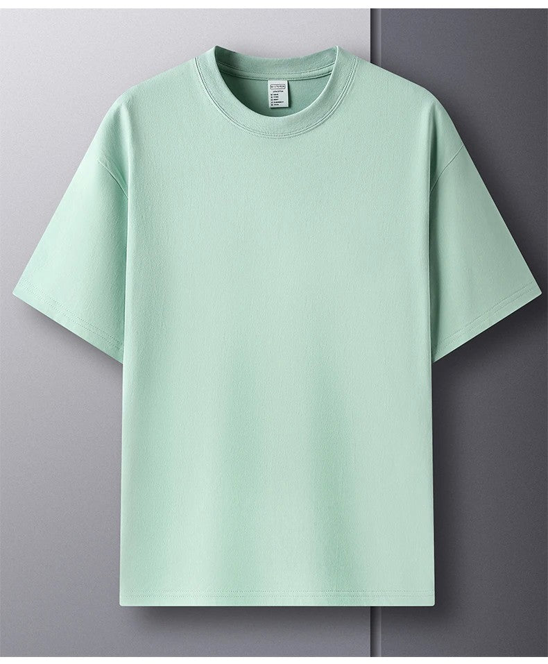 100% Pure Cotton Summer High-end Brand Men's Short Sleeve Round Neck Fashionable Style Half Sleeved Top Breathable T-shirt