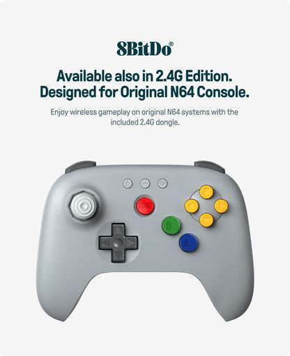 8BitDo 64 2.4G Wireless Controller for Original N64 / Analogue 3D / Windows PC, Retro Gamepad Low Latency (Grey)