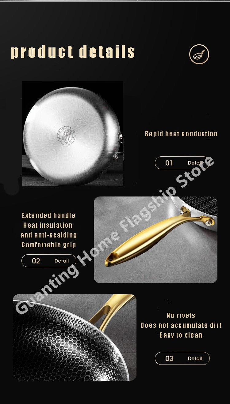 316 Stainless Steel Frying Pan Wok Non-stick Honeycomb Pot Home Steak skillet Gas Stove Induction Saucepan Kitchen Cookware 30cm