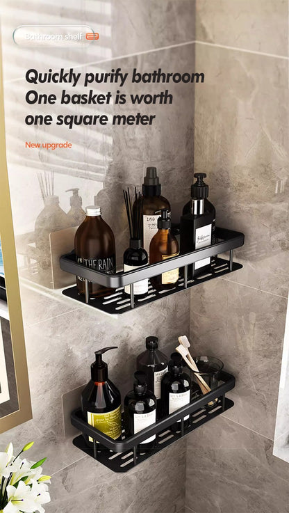 Prateleira de Armazenamento para Banheiro Aço Inoxidável Antiferrugem Prateleira de Chuveiro com Ventosa Utensílios Domésticos de Armazenamento